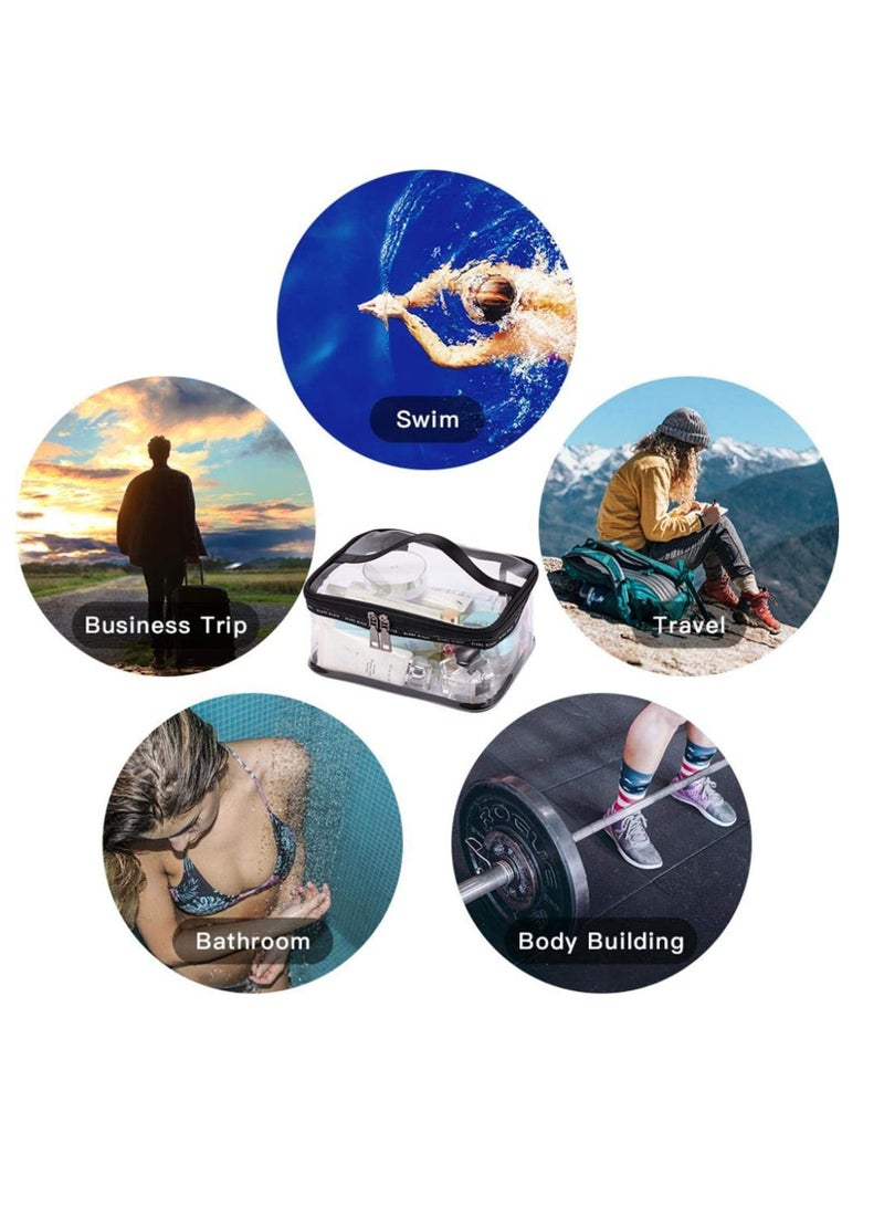 KASTWAVE Clear Makeup Bag Organiser Set, Waterproof Portable Clear Makeup Bag Zipper Cosmetics Bag Transparent PVC Zippered Toiletry Bag Organizers With Handle for Vacation Travel 2PCS M+L Clear-Black - Image 4