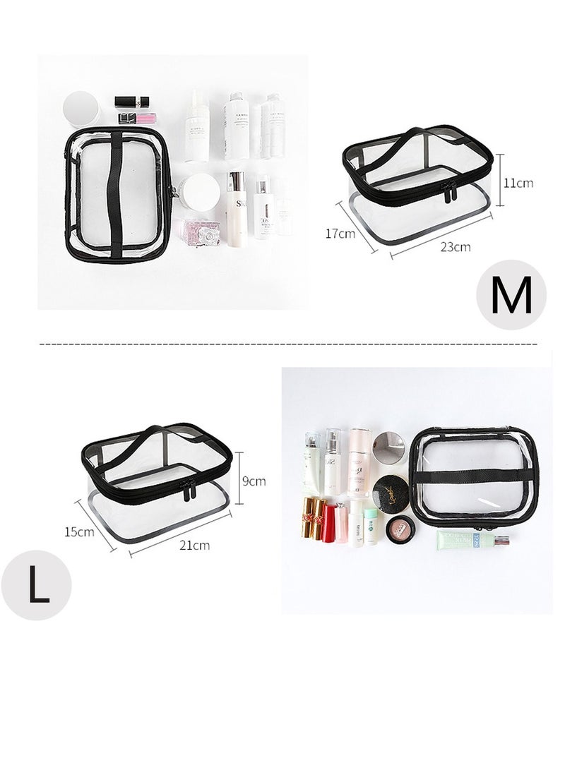 KASTWAVE Clear Makeup Bag Organiser Set, Waterproof Portable Clear Makeup Bag Zipper Cosmetics Bag Transparent PVC Zippered Toiletry Bag Organizers With Handle for Vacation Travel 2PCS M+L Clear-Black - Image 3