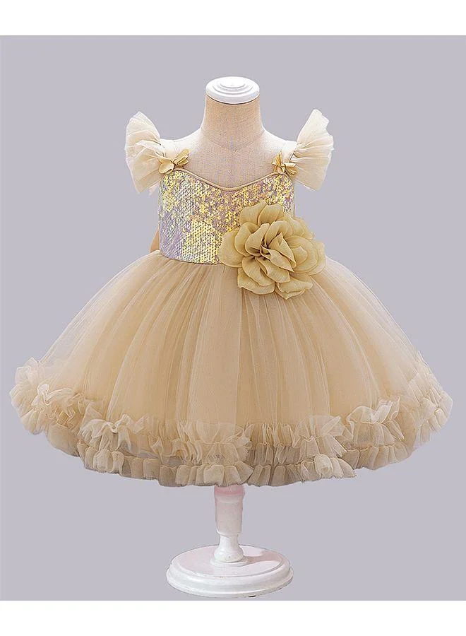 Mark & Mia Mark & Mia Flower Detailed Sequin Embellished Short Sleeves Frock - Yellow