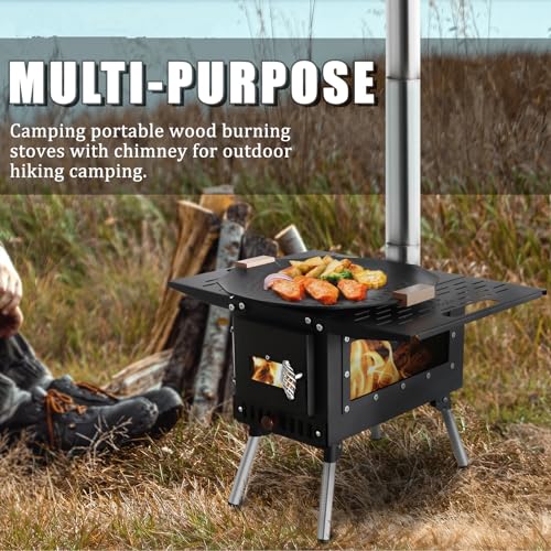 SOTECH Outdoor Tent Stove Portable Camping Stove With Chimney Pipe for Outdoor Cooking Camping BBQ Accessories Black - Image 4
