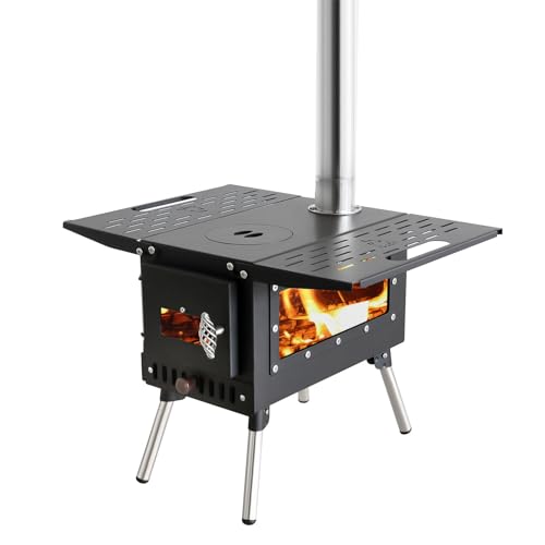 SOTECH Outdoor Tent Stove Portable Camping Stove With Chimney Pipe for Outdoor Cooking Camping BBQ Accessories Black - Image 1