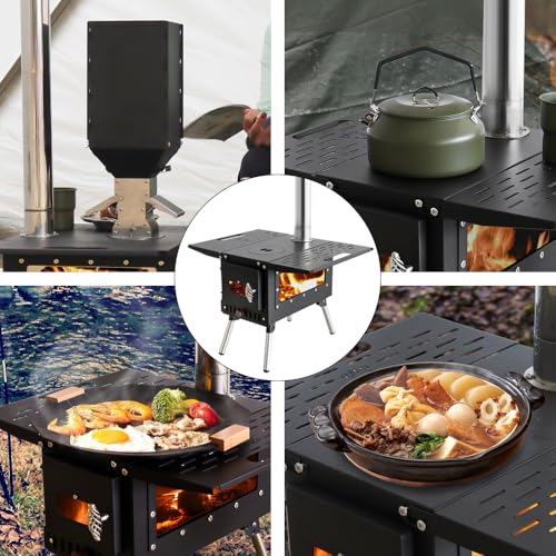 SOTECH Outdoor Tent Stove Portable Camping Stove With Chimney Pipe for Outdoor Cooking Camping BBQ Accessories Black - Image 3