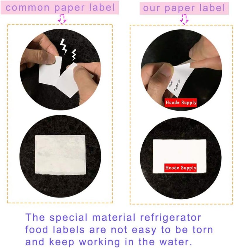 Hcode 1 x 3'' Self-Adhesive Removable Freezer Food Storage Labels - Easy Clean Leaves No Residue - Meal Prep Labels Plastic Paper Sticker Perfect for Reusable Containers 2 Roll - Image 4