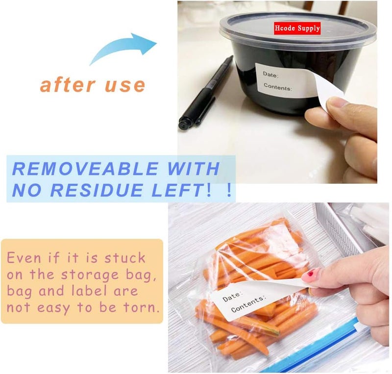 Hcode 1 x 3'' Self-Adhesive Removable Freezer Food Storage Labels - Easy Clean Leaves No Residue - Meal Prep Labels Plastic Paper Sticker Perfect for Reusable Containers 2 Roll - Image 3