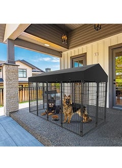 WISFOR Large Outdoor Dog Kennel Crate Heavy Duty Pet House Cages, Wire Outside Walk In Chicken Run Cage Coop with UV-Resistant Waterproof Canopy Roof Cover and Stakes  - Image 4