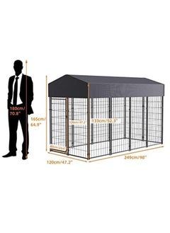 WISFOR Large Outdoor Dog Kennel Crate Heavy Duty Pet House Cages, Wire Outside Walk In Chicken Run Cage Coop with UV-Resistant Waterproof Canopy Roof Cover and Stakes  - Image 5