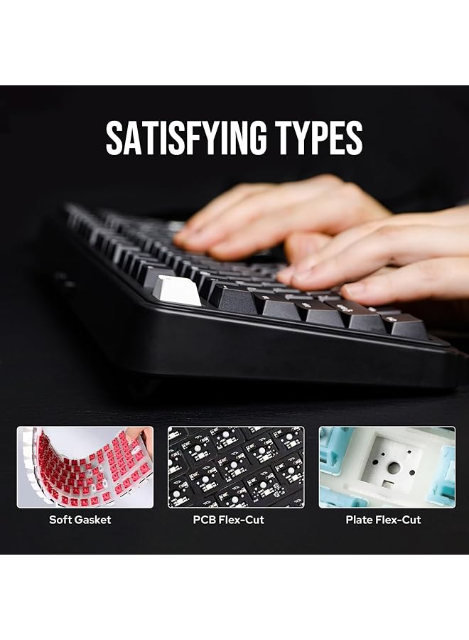 ابوماكر لوحة مفاتيح ميكانيكية لاسلكية ثلاثية الوضع TH99، RGB مخصصة مع حشية لوحة أرقام، لون كريمي، لأجهزة الكمبيوتر الشخصية/الماك/المكتب/الألعاب (أسود) - Image 4