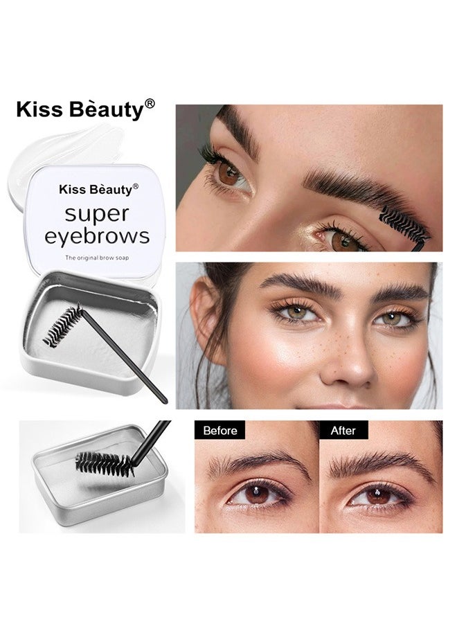 Kiss Beauty - Eyebrow Soap Kit, 3D Brows Styling Soap, Transparent Long-lasting Waterproof Eyebrow Shaping Gel Eyebrow Styling Pomade with Eyebrow Brushes for Natural Eyebrows - Image 1