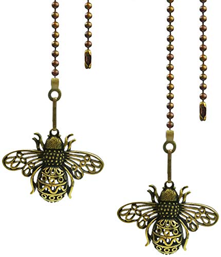 Hyamass Ceiling Fan Pull Chain Extender, 2-Pack 12 Inch Vintage Bee Decorative Pull Chains for Ceiling Fans and Lights with Charm Pendants & Ball Chain Connectors (Queen Bee) - Image 1