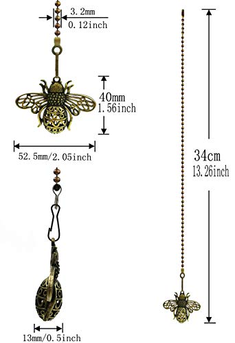 Hyamass Ceiling Fan Pull Chain Extender, 2-Pack 12 Inch Vintage Bee Decorative Pull Chains for Ceiling Fans and Lights with Charm Pendants & Ball Chain Connectors (Queen Bee) - Image 2