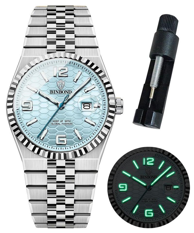 BINBOND Watches for Men Business Analog Quartz Date Display with Large Easy-Read Luxury Stainless Steel Band Mens Wrist Watch Gift Waterproof Luminous - Image 1