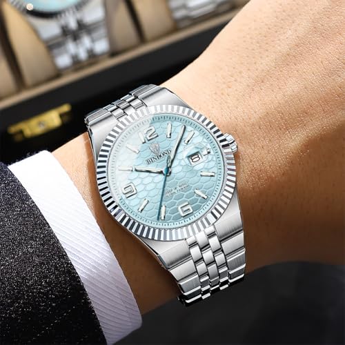 BINBOND Watches for Men Business Analog Quartz Date Display with Large Easy-Read Luxury Stainless Steel Band Mens Wrist Watch Gift Waterproof Luminous - Image 2