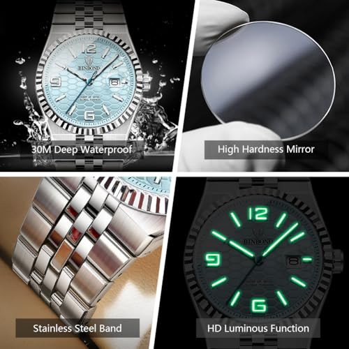 BINBOND Watches for Men Business Analog Quartz Date Display with Large Easy-Read Luxury Stainless Steel Band Mens Wrist Watch Gift Waterproof Luminous - Image 4