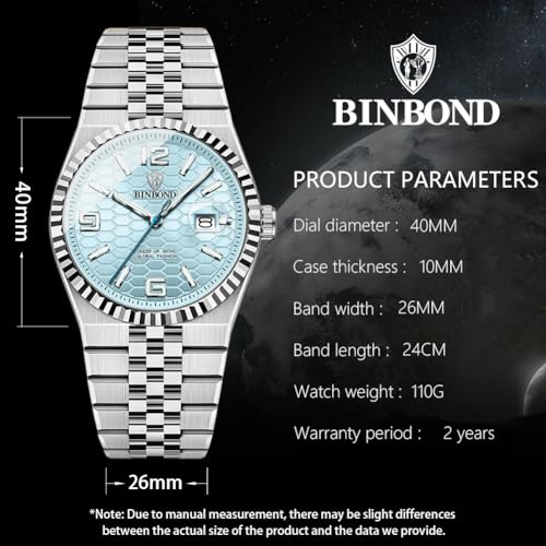 BINBOND Watches for Men Business Analog Quartz Date Display with Large Easy-Read Luxury Stainless Steel Band Mens Wrist Watch Gift Waterproof Luminous - Image 5