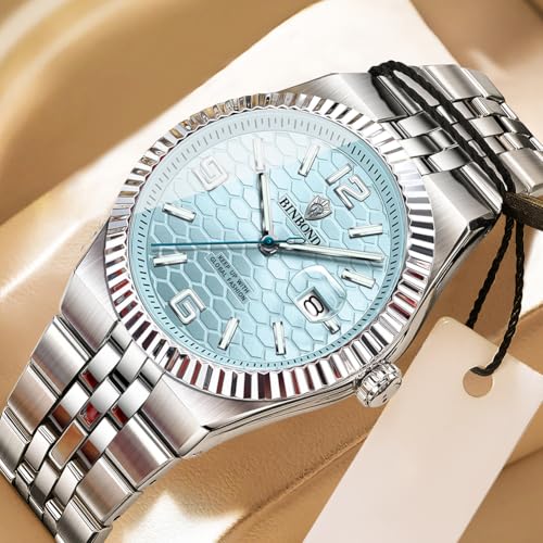 BINBOND Watches for Men Business Analog Quartz Date Display with Large Easy-Read Luxury Stainless Steel Band Mens Wrist Watch Gift Waterproof Luminous - Image 3