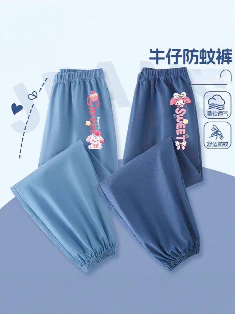 Children'S Ice Silk Summer Thin Denim Anti-Mosquito Pants Girls Western Style All-Match Pants Large Children'S Trousers - Image 2
