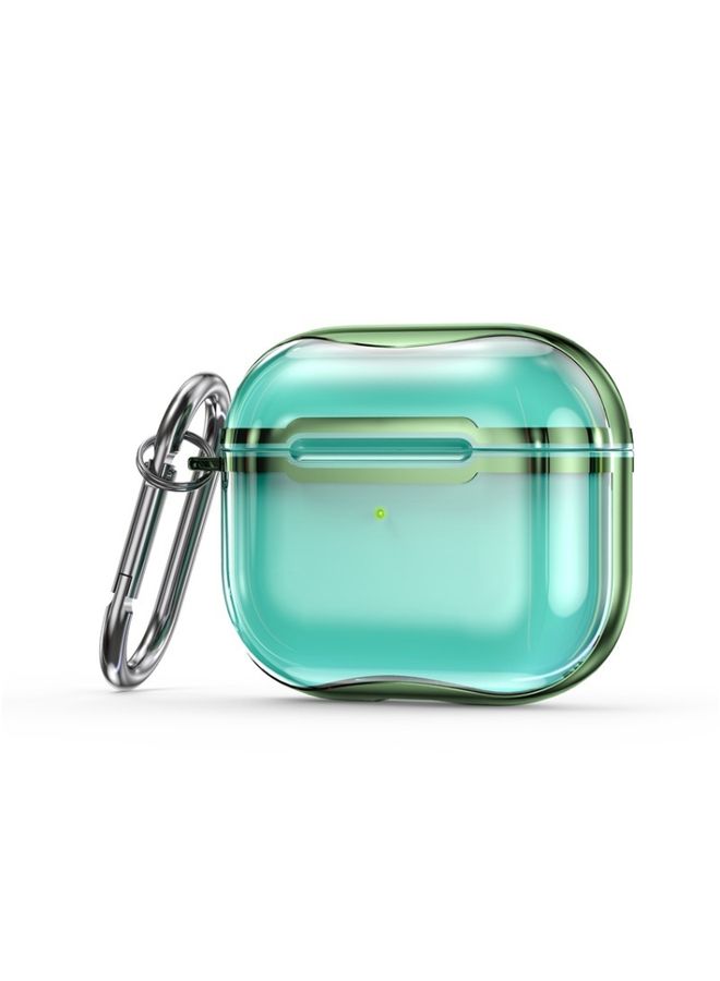 Case Cover Electroplating Frame + Transparent TPU Earphone Protective Case with Hook For AirPods 3 Transparent Green + Green