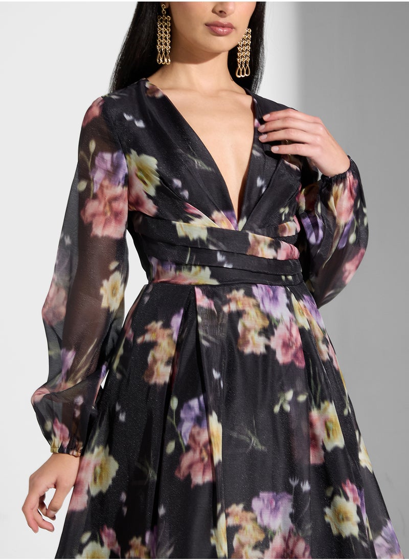 True Decadence Floral Print V- Neck Maxi Dress  - Image 3