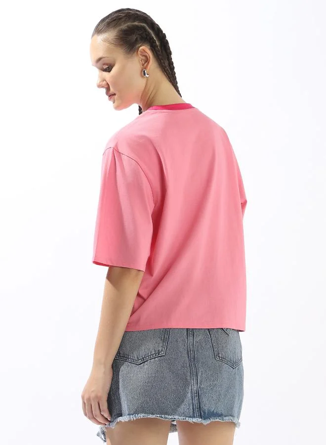 Hubberholme Women's Pink 100% Cotton Solid Oversized T-Shirt