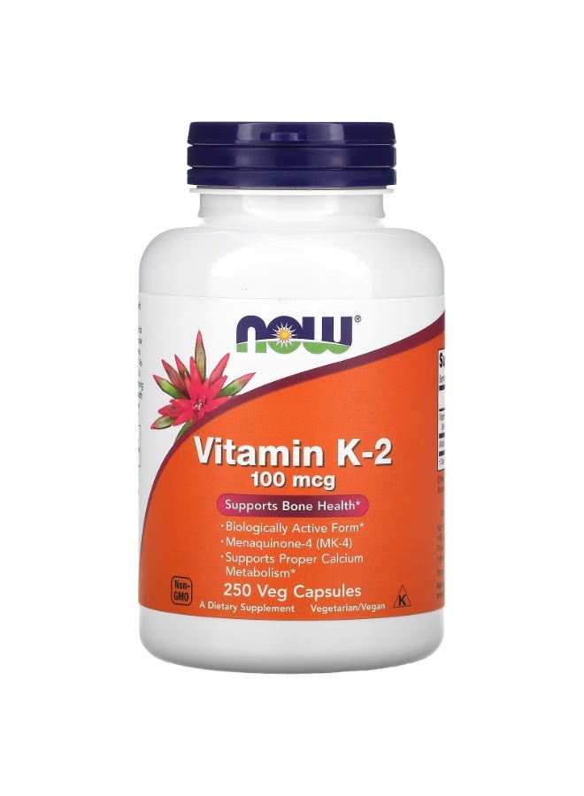 now Vitamin K-2, 100 mcg, 250 Veg Capsules - Image 1