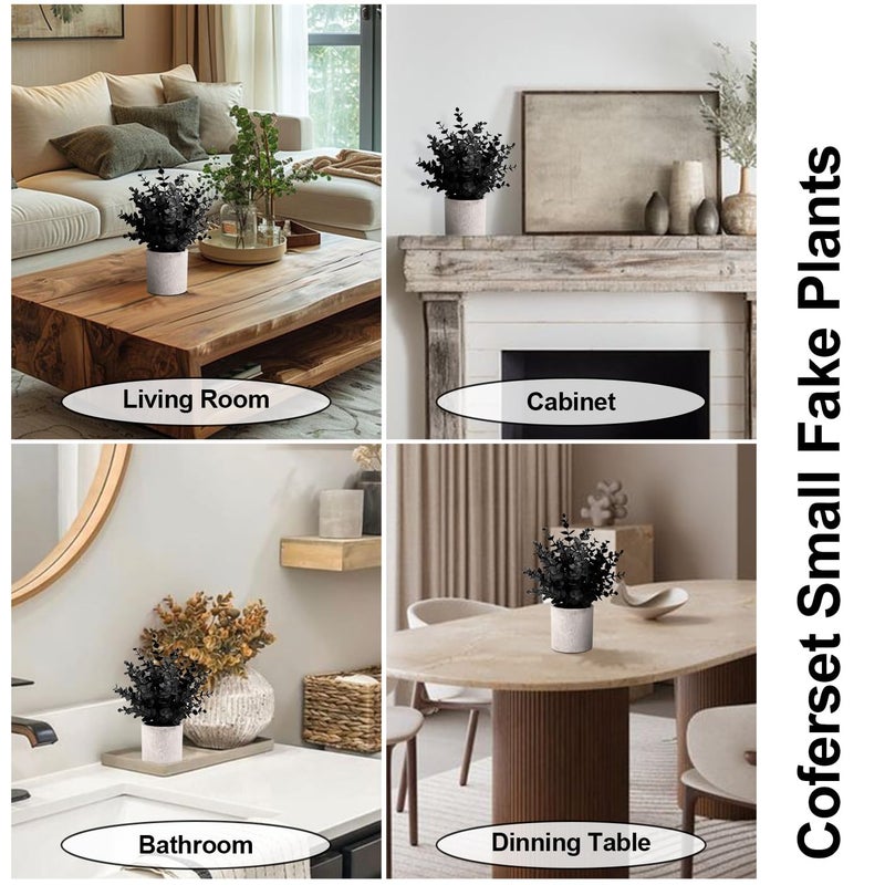 Coferset 2 Pack Black Fake Eucalyptus Small Fake Plants Potted Artificial Plants for Halloween Shelf Desk Home Farmhouse Room Coffee Table Decor Bathroom Decor (Black) - Image 4