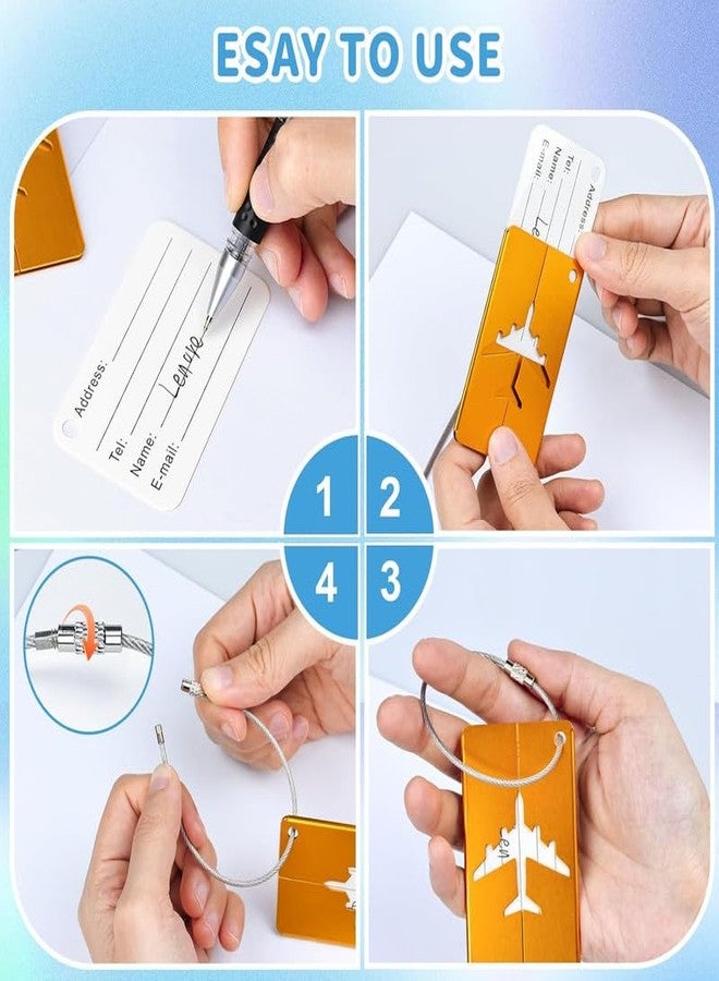 Muzztech (Set of 4) Aluminum Alloy Metallic Luggage Tags Handle Wraps with Stainless Loop Anti-Break for Travel Identification Suitcase Bag Tag, School & Office Bags Mix Design and Colour - Image 2