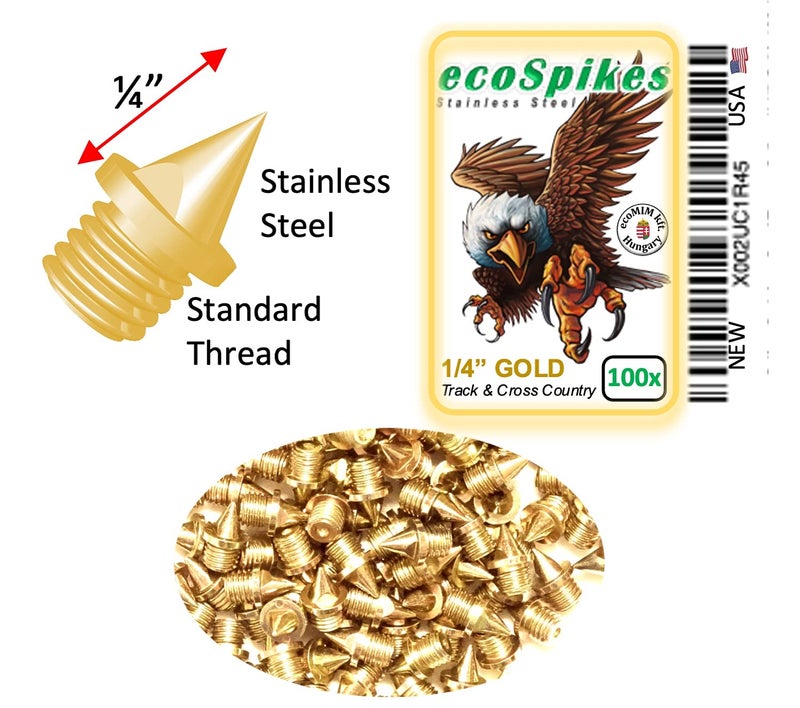 ecoSpikes Stainless Steel Track and Cross Country Spikes (1/4" Gold, 100x) - Image 2