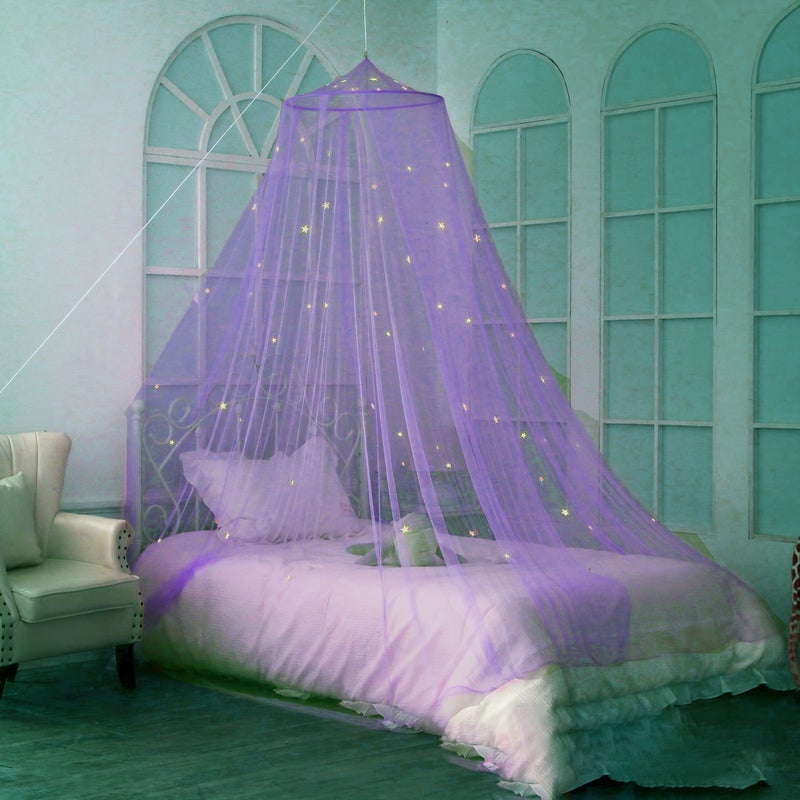 Luminous Dome Hanging Princess Net Blue Twin Size Folding Star Mosquito Household Bed Curtain Installation Free - Image 2