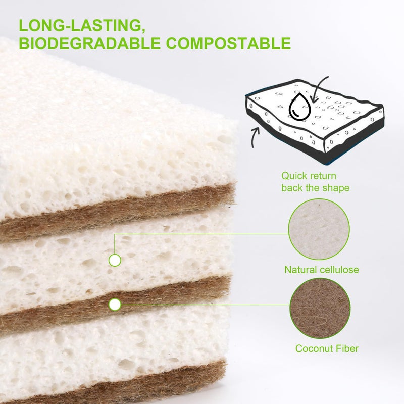 hasumcol Natural Sponges for Dishes 12 Pack - Keep Soap Biodegradable Kitchen Sponge Compostable Coconut Scrubber - Eco Friendly Cleaning Sponges - Image 4