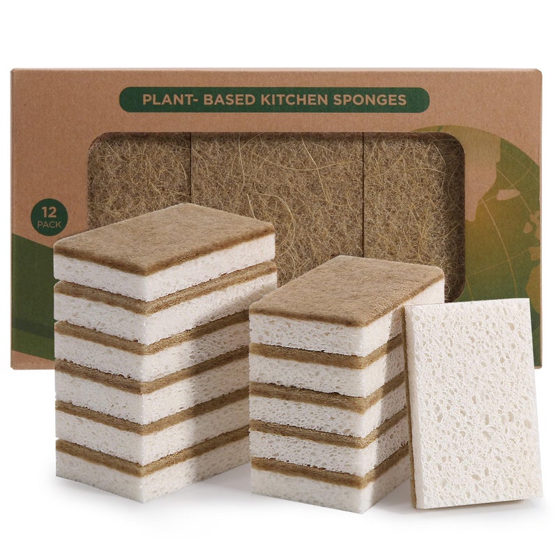 hasumcol Natural Sponges for Dishes 12 Pack - Keep Soap Biodegradable Kitchen Sponge Compostable Coconut Scrubber - Eco Friendly Cleaning Sponges - Image 1