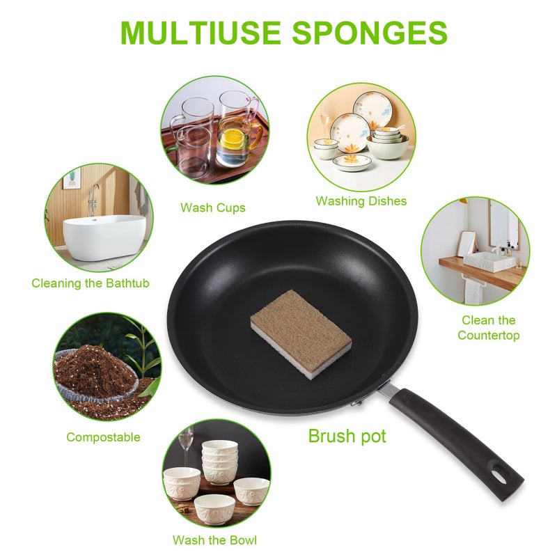 hasumcol Natural Sponges for Dishes 12 Pack - Keep Soap Biodegradable Kitchen Sponge Compostable Coconut Scrubber - Eco Friendly Cleaning Sponges - Image 3