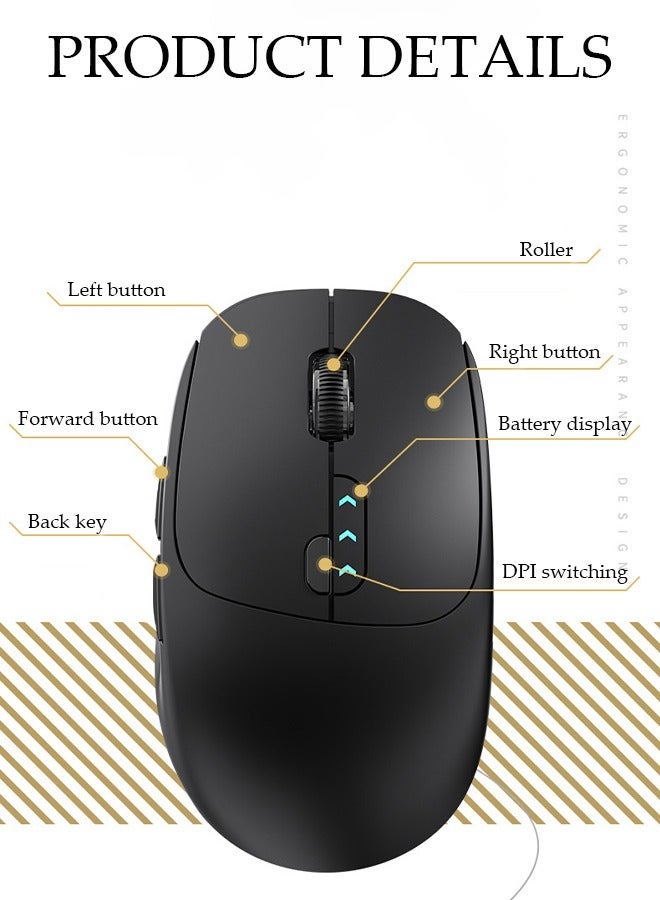DUNISO Bluetooth Mouse Wireless Mouse with 6 Buttons 3 Adjustable DPI Battery DisplayLevels Ergonomic Computer Mouse for Laptop Computer Mac PC Windows Chromebook Notebook - Image 2