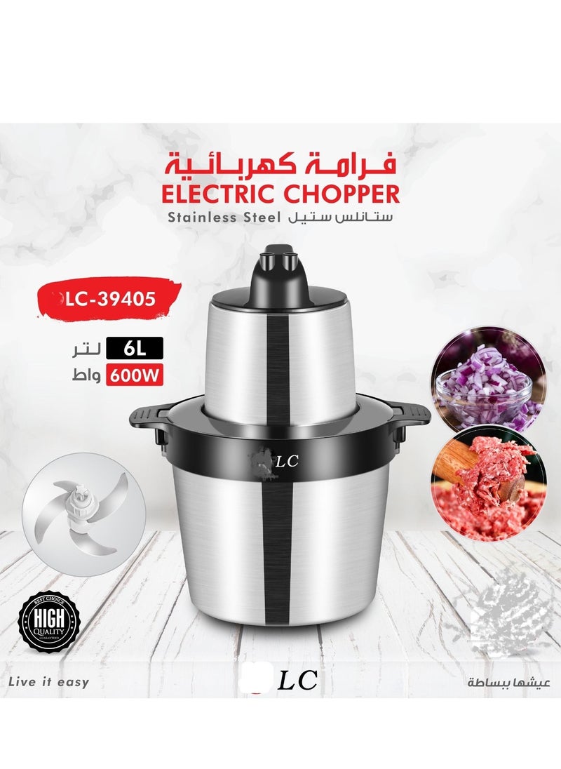 LC - Food Processor Electric Chopper 6LITER, 600W Mincer and Blender for Garlic, Onion, Chilli, Veggies, Pumpkin & Nuts - Image 1