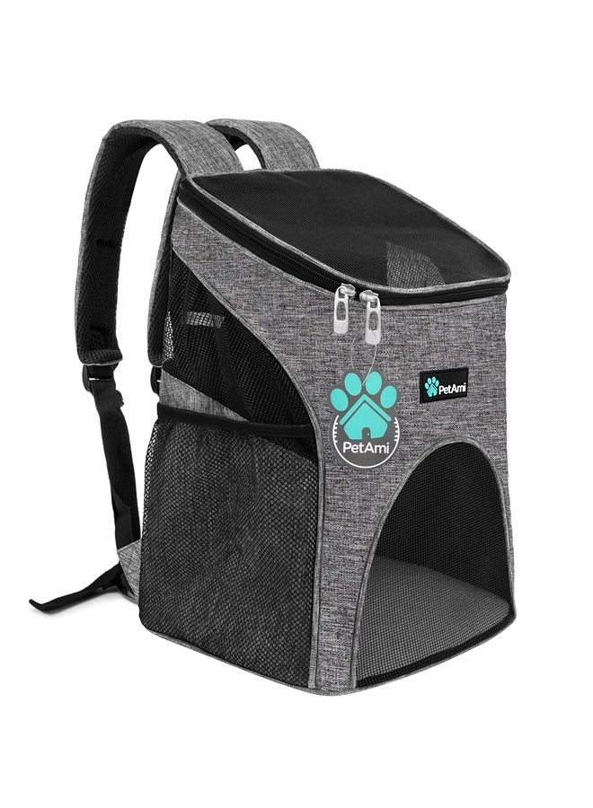 PetAmi Premium Pet Carrier Backpack for Small Cats and Dogs | Ventilated Design, Safety Strap, Buckle Support | Designed for Travel, Hiking & Outdoor Use (Heather Gray) 