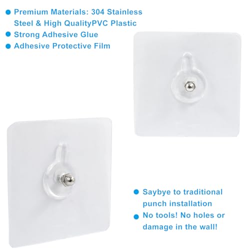 Hitefu 10pcs Self-Adhesive Hooks Without Nails, Heavy Duty Wall Hooks for Hanging, Screw Free Sticker for Wall Mount, Waterproof Picture Hanging Hooks for Kitchen, Bathroom, Home, Office (8mm) - Image 3