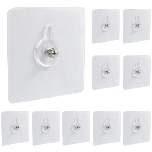 Hitefu 10pcs Self-Adhesive Hooks Without Nails, Heavy Duty Wall Hooks for Hanging, Screw Free Sticker for Wall Mount, Waterproof Picture Hanging Hooks for Kitchen, Bathroom, Home, Office (8mm) - Image 1
