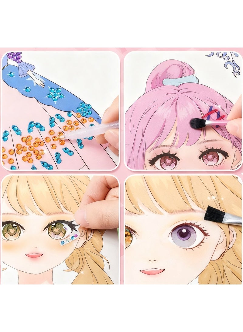 4-in-1 Princess Dress Up Game Set - Fantasy Makeup & Diamond Painting Kit with DIY Paper Crafts | Pretty Pretty Princess Dress Up Set for Girls 3+ | Safe Costume Design Activity with Brushes & Gems - Image 3