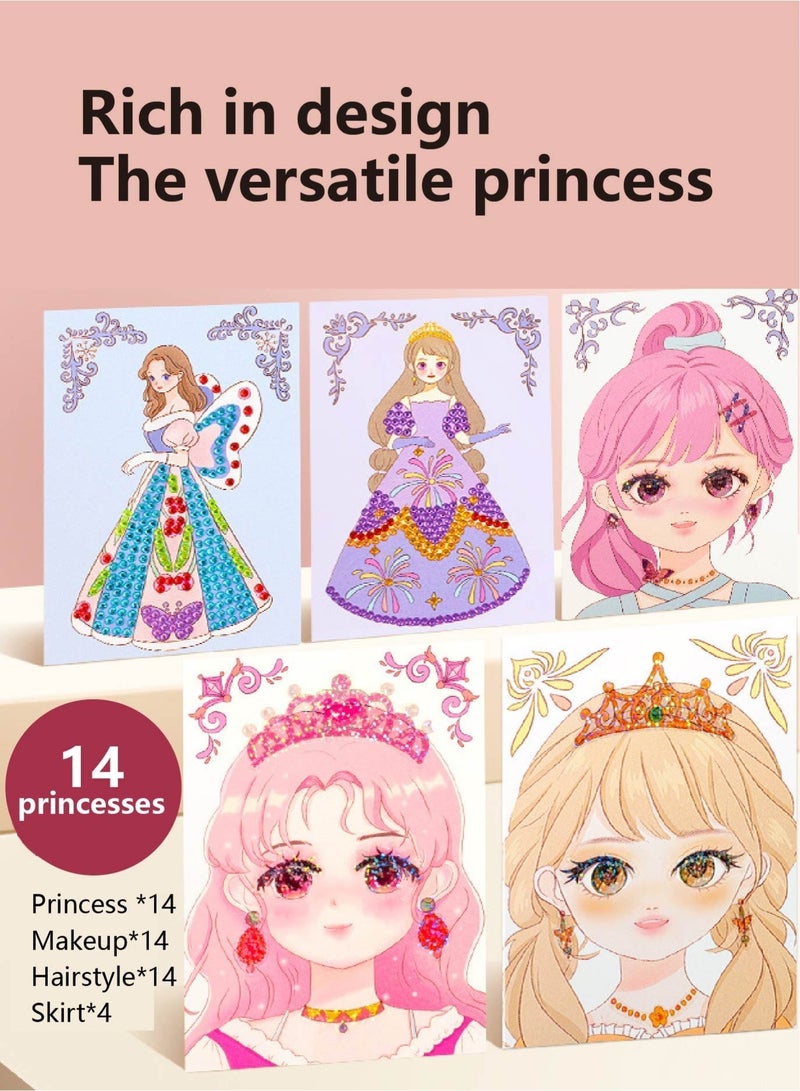 4-in-1 Princess Dress Up Game Set - Fantasy Makeup & Diamond Painting Kit with DIY Paper Crafts | Pretty Pretty Princess Dress Up Set for Girls 3+ | Safe Costume Design Activity with Brushes & Gems - Image 4