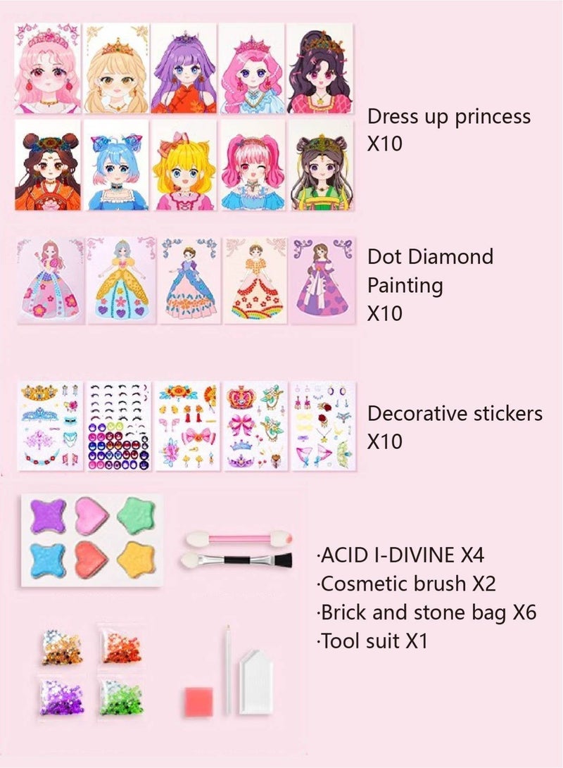 4-in-1 Princess Dress Up Game Set - Fantasy Makeup & Diamond Painting Kit with DIY Paper Crafts | Pretty Pretty Princess Dress Up Set for Girls 3+ | Safe Costume Design Activity with Brushes & Gems - Image 5