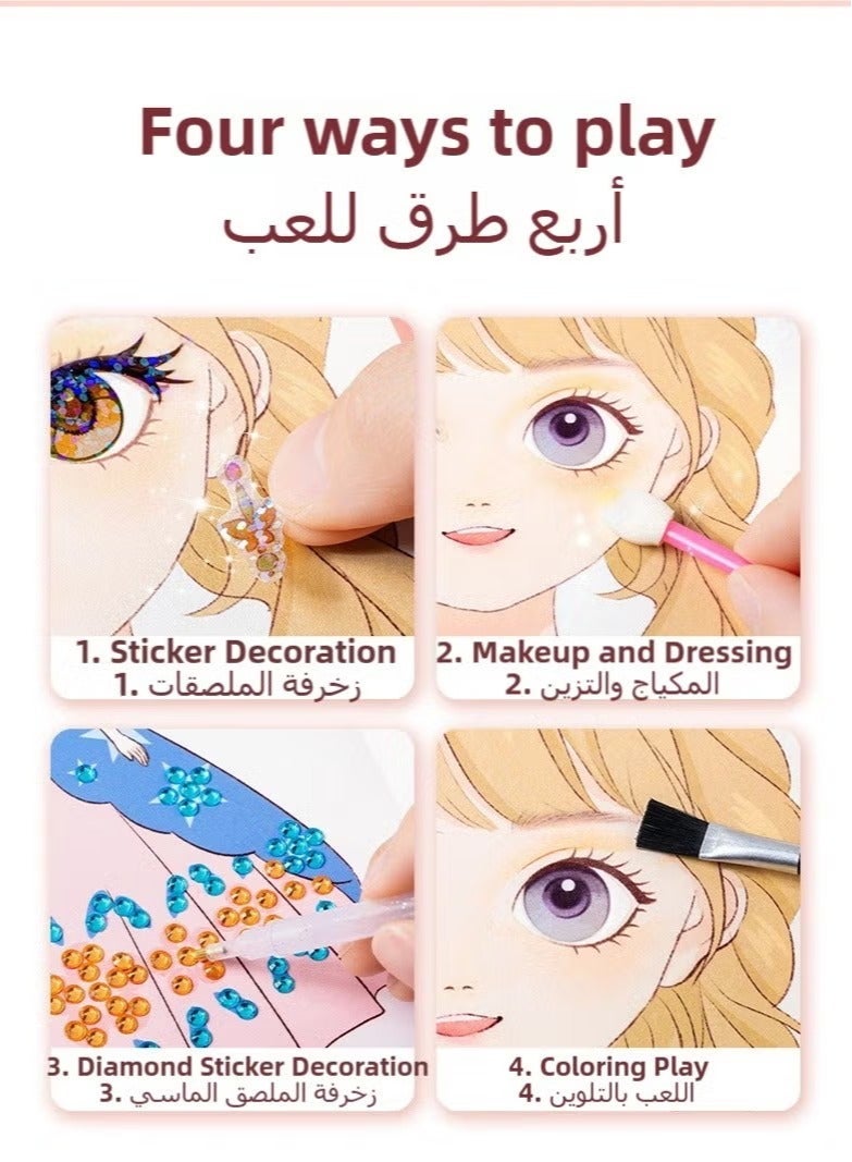 4-in-1 Princess Dress Up Game Set - Fantasy Makeup & Diamond Painting Kit with DIY Paper Crafts | Pretty Pretty Princess Dress Up Set for Girls 3+ | Safe Costume Design Activity with Brushes & Gems - Image 4