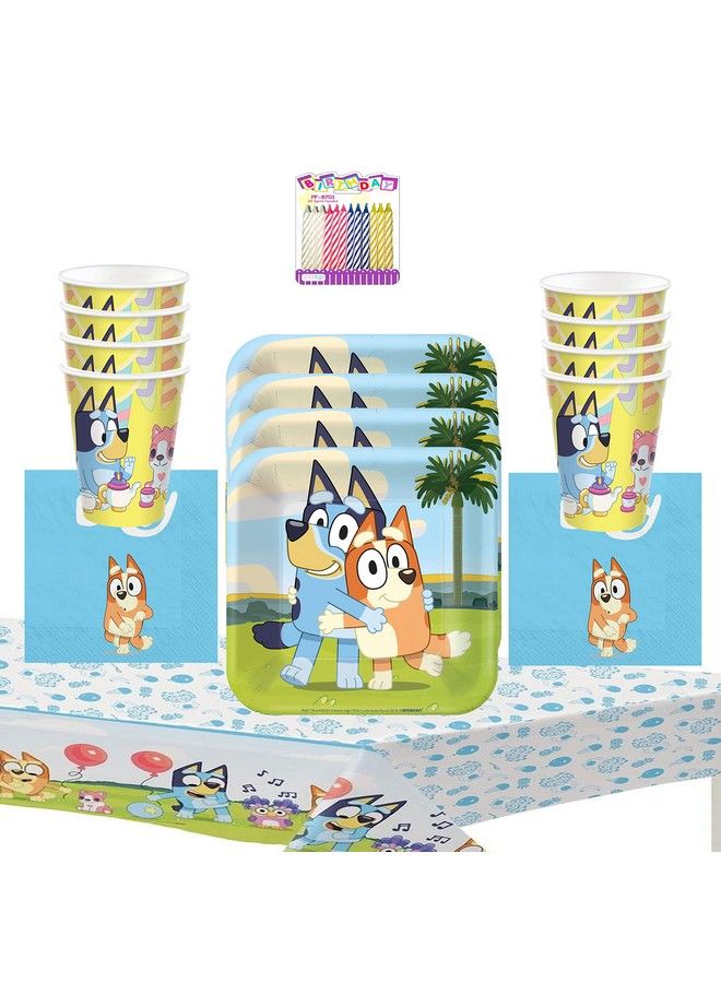 Amscan Bluey Party Supplies Pack Serves 16: 7" Dessert Plates Beverage Napkins Cups And Table Cover With Birthday Candles (Bundle For 16) - Image 1