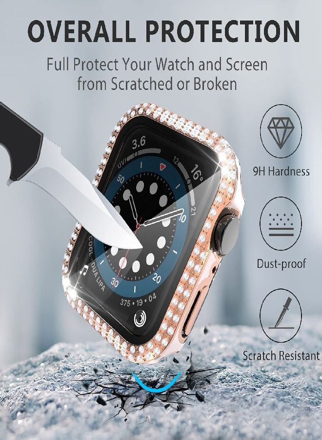 CAVIAR Smartwatch Luxury Anti Shock Screen Protector Cover Case Sensitive Touch Tempered Glass Screen Protector Two Tone Color Double Row Glitter Crystal Diamonds Apple Watch Series 8 7 44mm Rose Gold Pink - Image 5