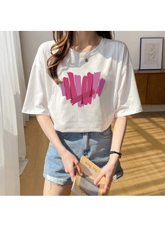 Summer Maternity Nursing T-Shirt 6545-76 white printed rose red love [loose version of short sleeve]]