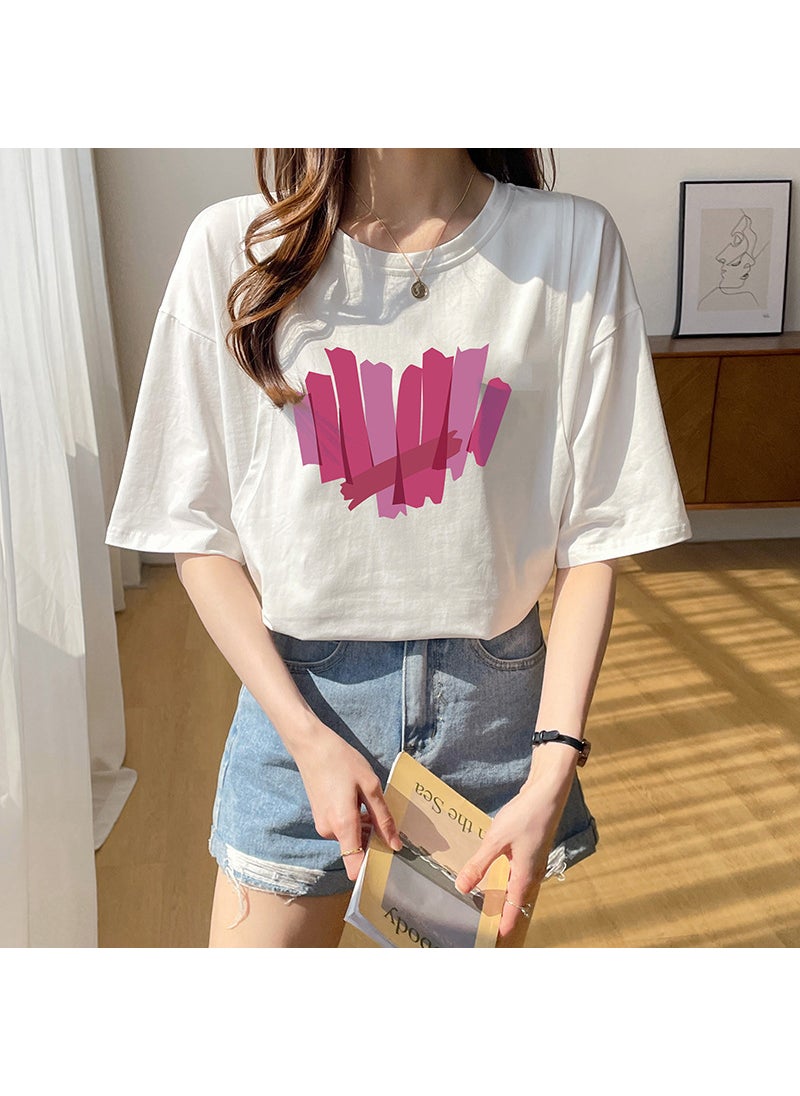 Generic - Summer Maternity Nursing T-Shirt 6545-76 white printed rose red love [loose version of short sleeve]] - Image 1