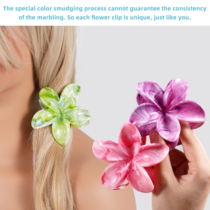 SHINLEA Flower Claw Clips, 4PCS Hawaiian Plumeria Flower Hair Clips, Artistic Multi Color Smudge Pattern Barrettes, Beach Tropical Hair Accessories for Women and Girls, Color P - Image 3
