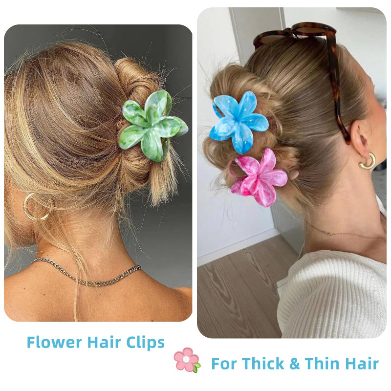 SHINLEA Flower Claw Clips, 4PCS Hawaiian Plumeria Flower Hair Clips, Artistic Multi Color Smudge Pattern Barrettes, Beach Tropical Hair Accessories for Women and Girls, Color P - Image 5