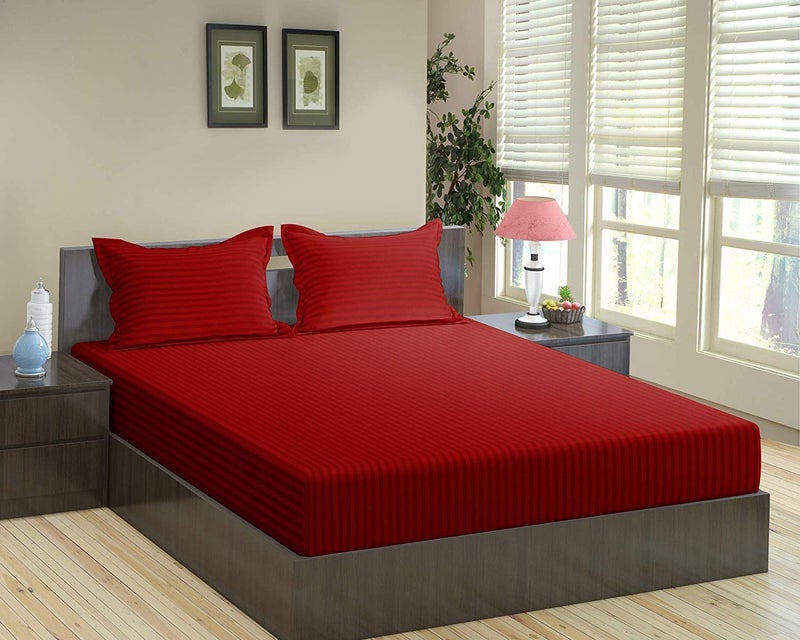 HOME ELITE 300 TC 100% Cotton Satin Stripes King Bed Sheet & 2 Pillow Covers Set for Hotels, B&B (Burgundy, Double Bed, Flat Stripe Bedsheet) (90x100 Inches) - Image 5