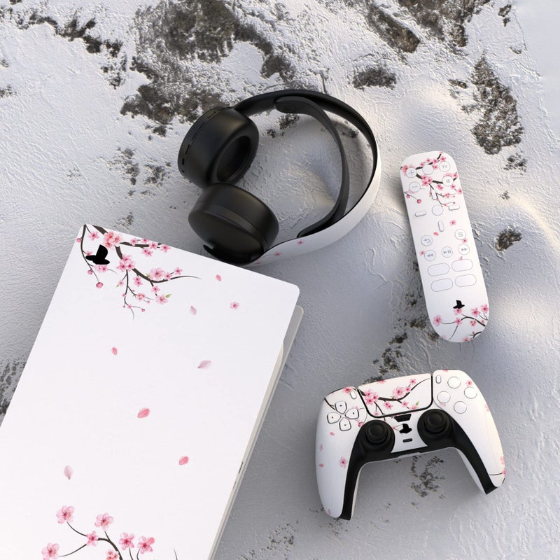 PlayVital Falling Cherry Blossom Full Set Skin Decal for ps5 Console Digital Edition, Sticker Vinyl Decal Cover for ps5 Controller & Charging Station & Headset & Media Remote - Image 3