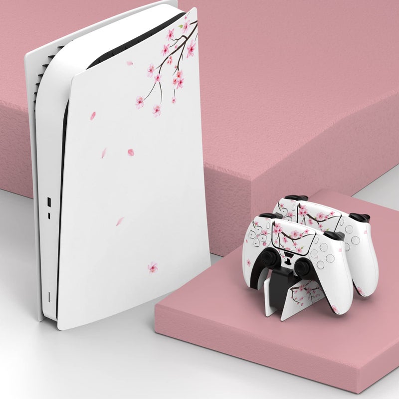 PlayVital Falling Cherry Blossom Full Set Skin Decal for ps5 Console Digital Edition, Sticker Vinyl Decal Cover for ps5 Controller & Charging Station & Headset & Media Remote - Image 2