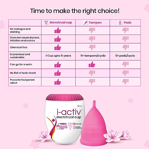 i-activ Menstrual Cup | Free Sterilizer Case | Rash-Free, Leak-Free & Ultra Soft Period Cups For Women | Mensurational Cup | 100% Medical Grade Silicone | 8-10 hrs protection | Pack of 1 (Medium) - Image 4